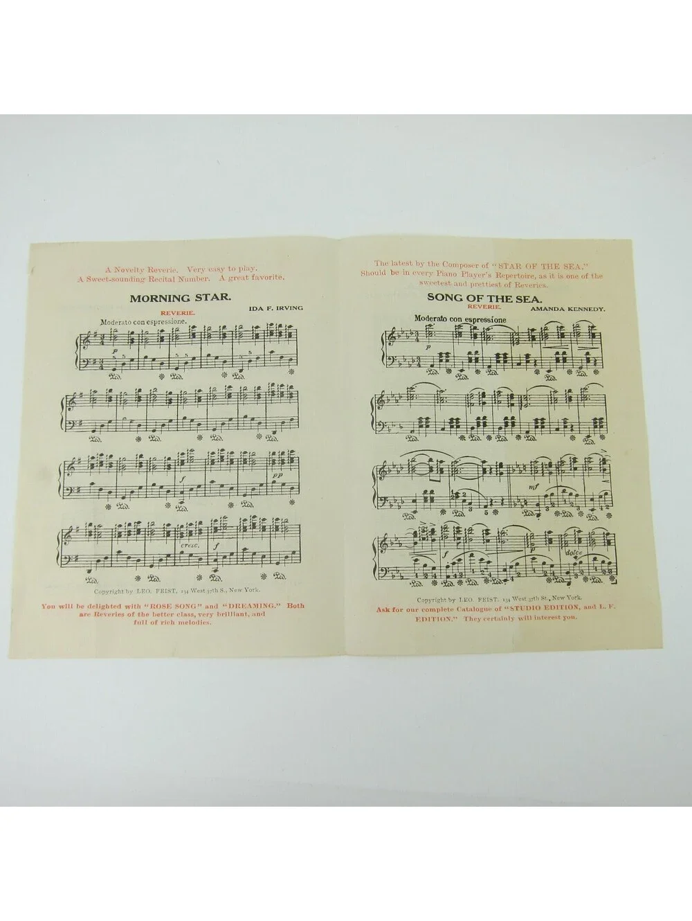 Sheet Music Sampler The Myrex Co Secrets, Morning Star, Song of Sea Antique 1911